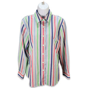 Orvis Dress Shirt Womens 12 Pastel Multicolor Striped Spring Casual Career